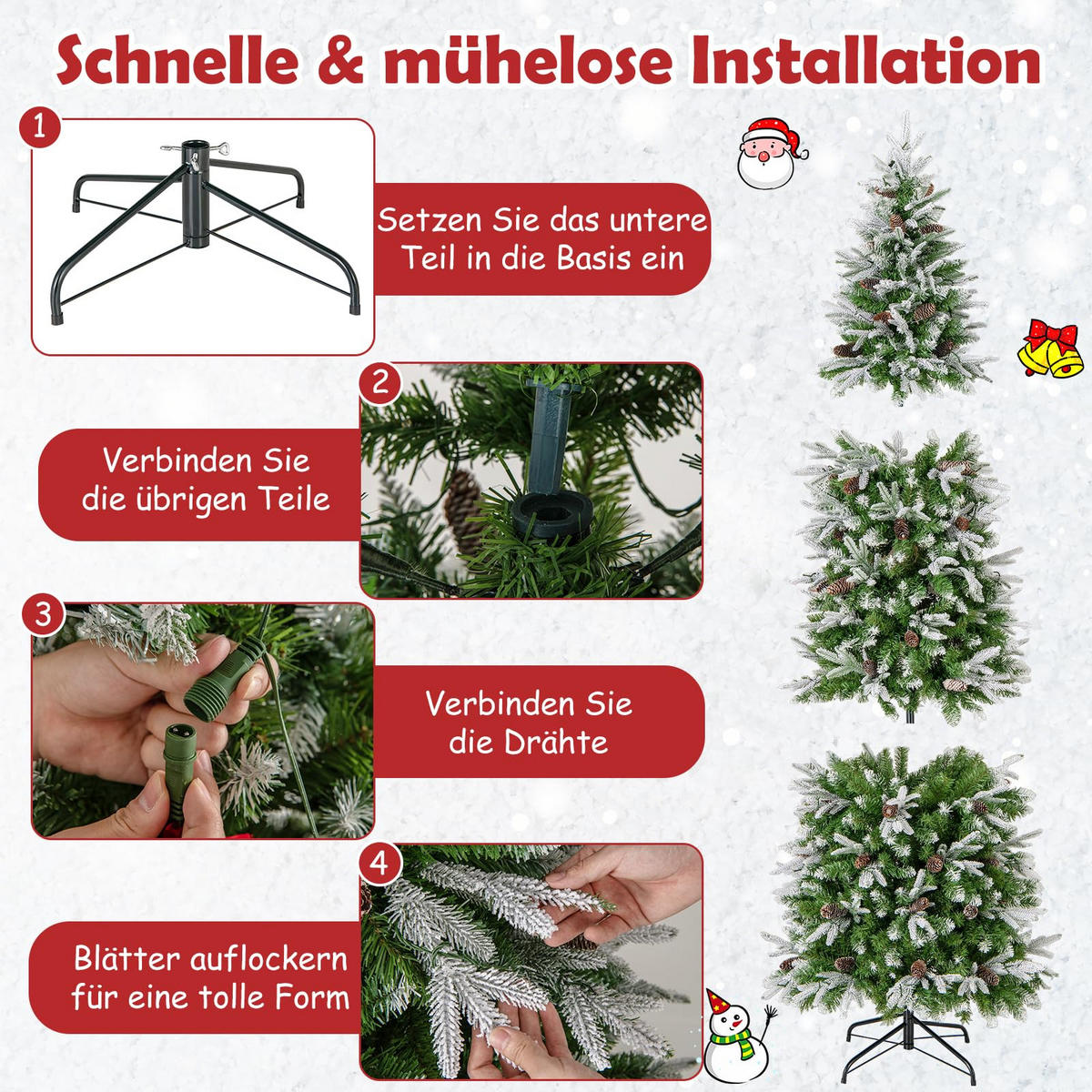 WEIHNACHTSBAUM mit 350 warmweißen LED-Lichtern 225 cm grün - Grün, Metall (225cm) - COSTWAY
