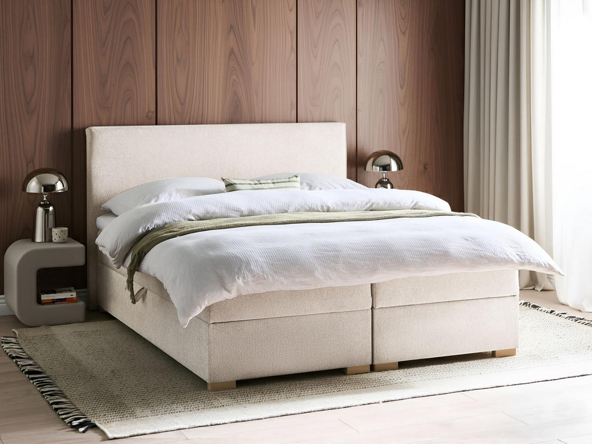 BOXSPRINGBETT mit Stauraum 160/200 cm Stoff Hellbeige Major - Beige, Textil (160/200cm) - Beliani