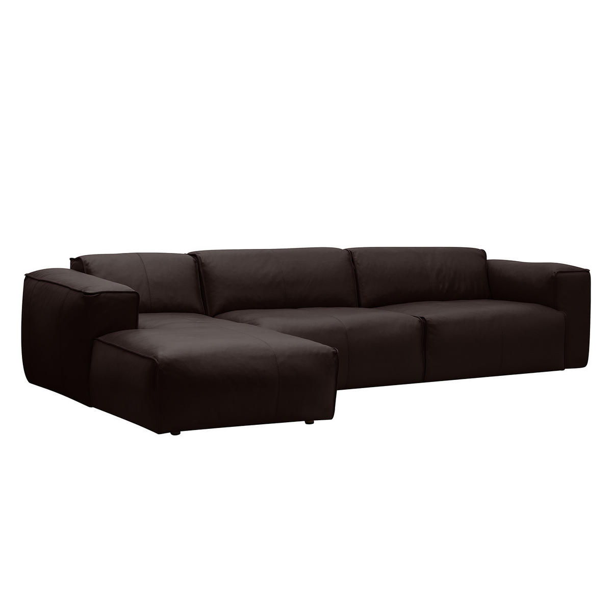 3-SITZER ECKSOFA mit Longchair - Dunkelbraun/Schwarz, Leder/Kunststoff (317/173cm) - home24