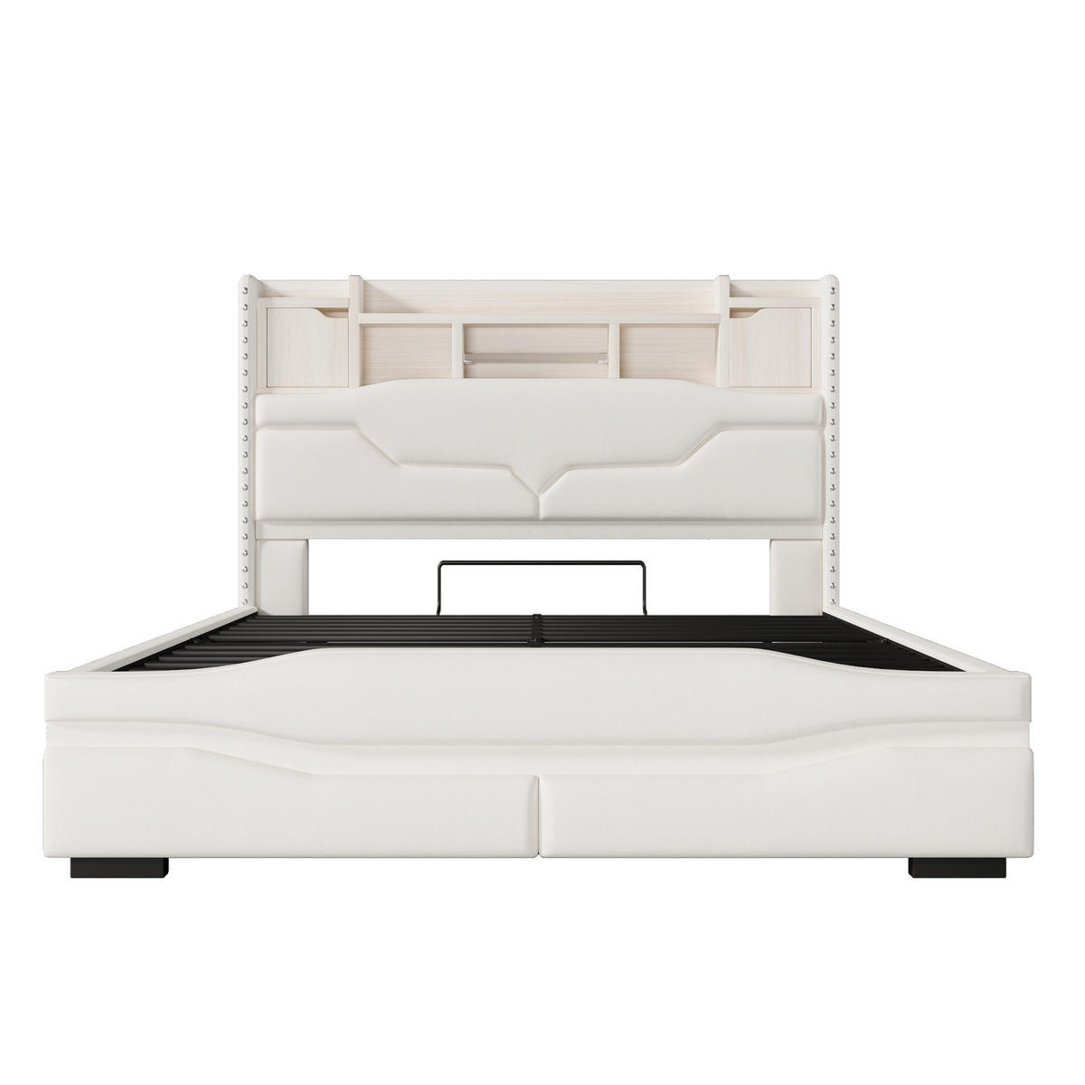 POLSTERBETT aus Leinen 140x200 cm in Beige mit LED-Beleuchtung & USB-C - Beige, Textil (140/200cm) - Modfu