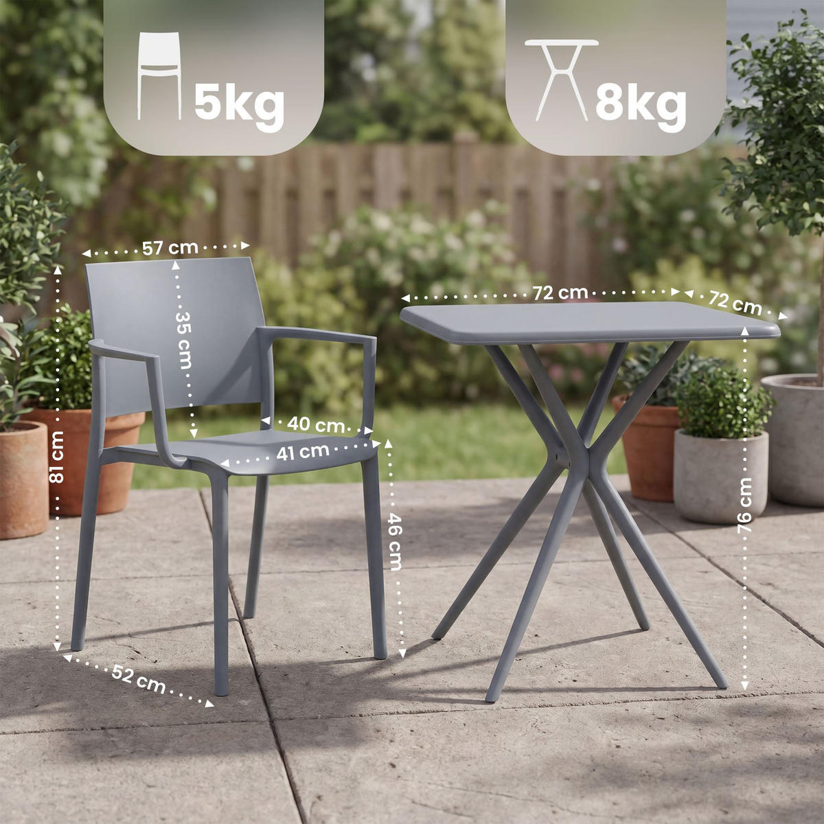 GARTENMÖBEL-SET Frida 2 Stühle 186x72x81cm Kunststoff Grau Balkonset - Grau, Kunststoff - DELUKE