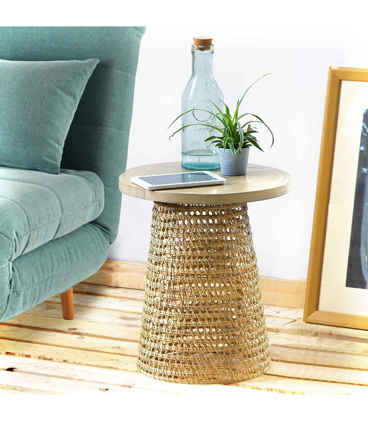 BEISTELLTISCH mit Bambusplatte - 40/40/45 cm - Apfelbaumfarben, Naturmaterialien (40/40/45cm) - Calicosy