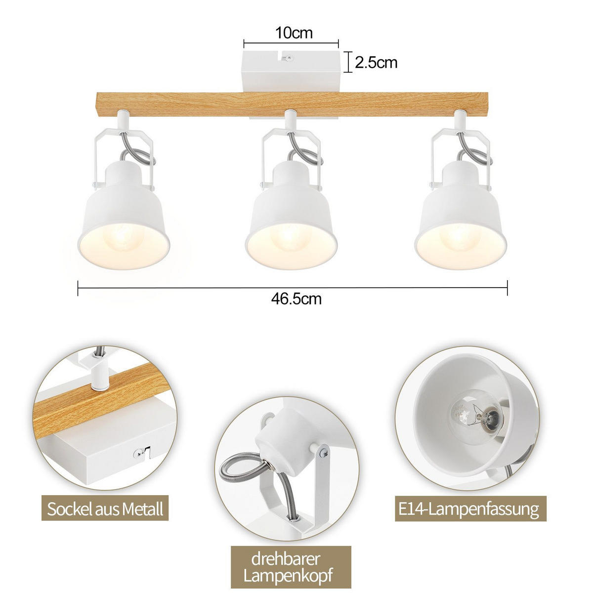 DECKENLEUCHTE Davidson 46.5/14/19cm - Weiß, Metall (46.5/14/19cm) - Nettlife