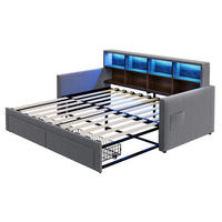AUSZIEHBETT 90/180/190 cm DE-02121, in Dunkelgrau, mit LED, Staufächern und 2 Schubladen - Dunkelgrau, Metall (90/190cm) - ComfortXL