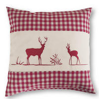 KISSENHÜLLE Hirsch rot 40/40 cm Landhaus-Stil Stickerei mit Reißverschluss - Rot, Textil (40/40cm) - wometo