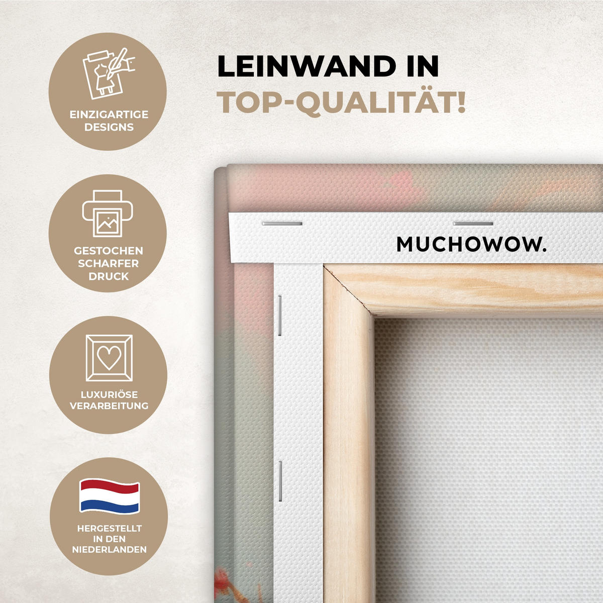 LEINWANDBILD Rotkehlchen - Zierpflanze - Blütenzweig 40x30 cm - Hellrosa, Textil (40/30cm) - MuchoWow