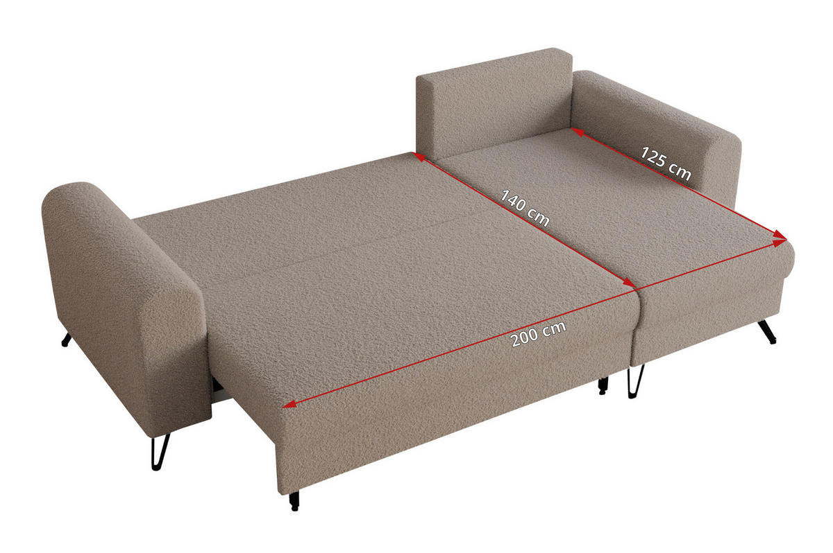 ECKSOFA Hugo Boucle Hellbraun - Hellbraun/Schwarz, Textil/Metall (242/140cm) - MKS