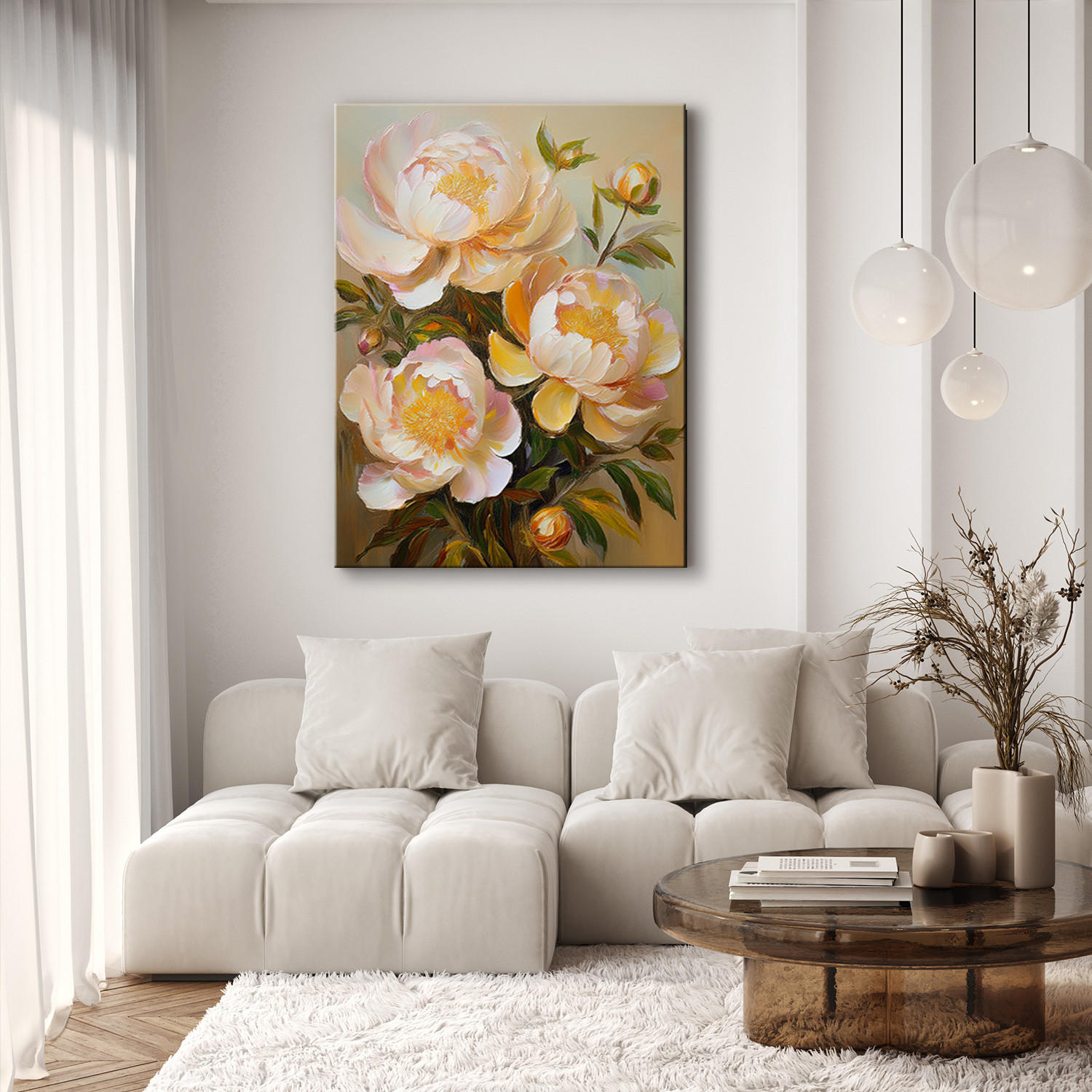 WANDBILD pfingstrose gemalte blume natur - Pink, Textil (40/60cm) - Feeby