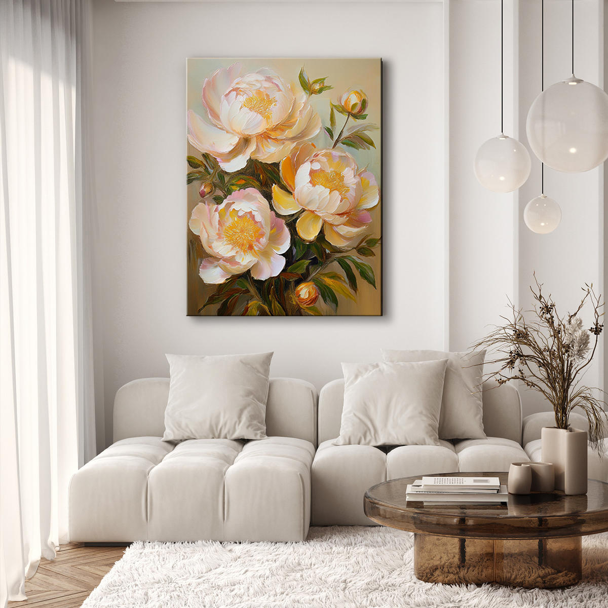 WANDBILD pfingstrose gemalte blume natur - Pink, Textil (40/60cm) - Feeby