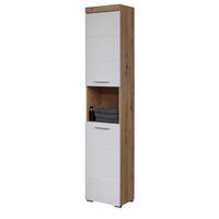 HOCHSCHRANK weiß Hochglanz, Asteiche 37 cm, Badschrank in modernem Design - Eichefarben/Weiß, Holzwerkstoff/Kunststoff (37/190/31cm) - Top.Furn
