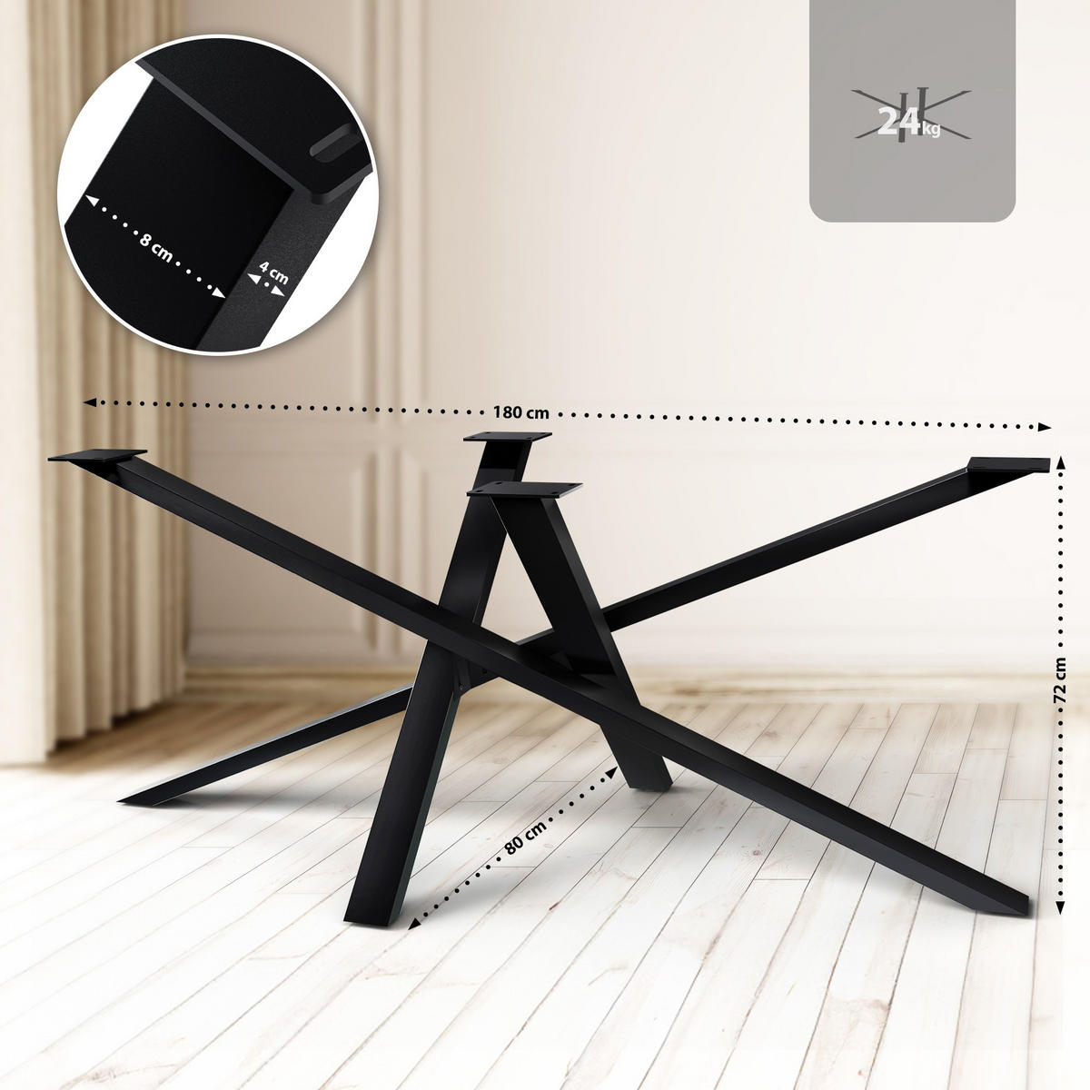 TISCHBEIN eckig 120/60/72 cm Metall Schwarz - Schwarz, Metall (120/72/60cm) - CLP