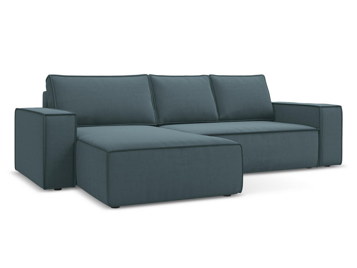 ECKSOFA mit Schlaffunktion Samt Stoff Blau - Blau/Petrol, Kunststoff/Textil (185/290cm) - Makamii