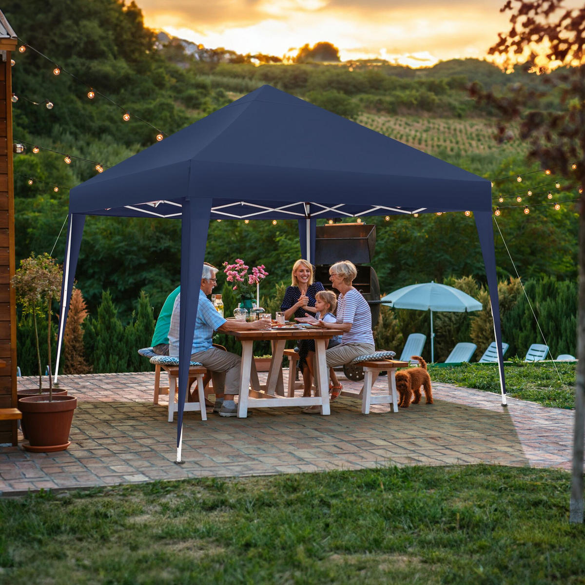 PAVILLON Linosa,inklusive Spannseile, Heringe und Tragetasche,blau - Blau, Kunststoff (300/255/300cm) - tectake