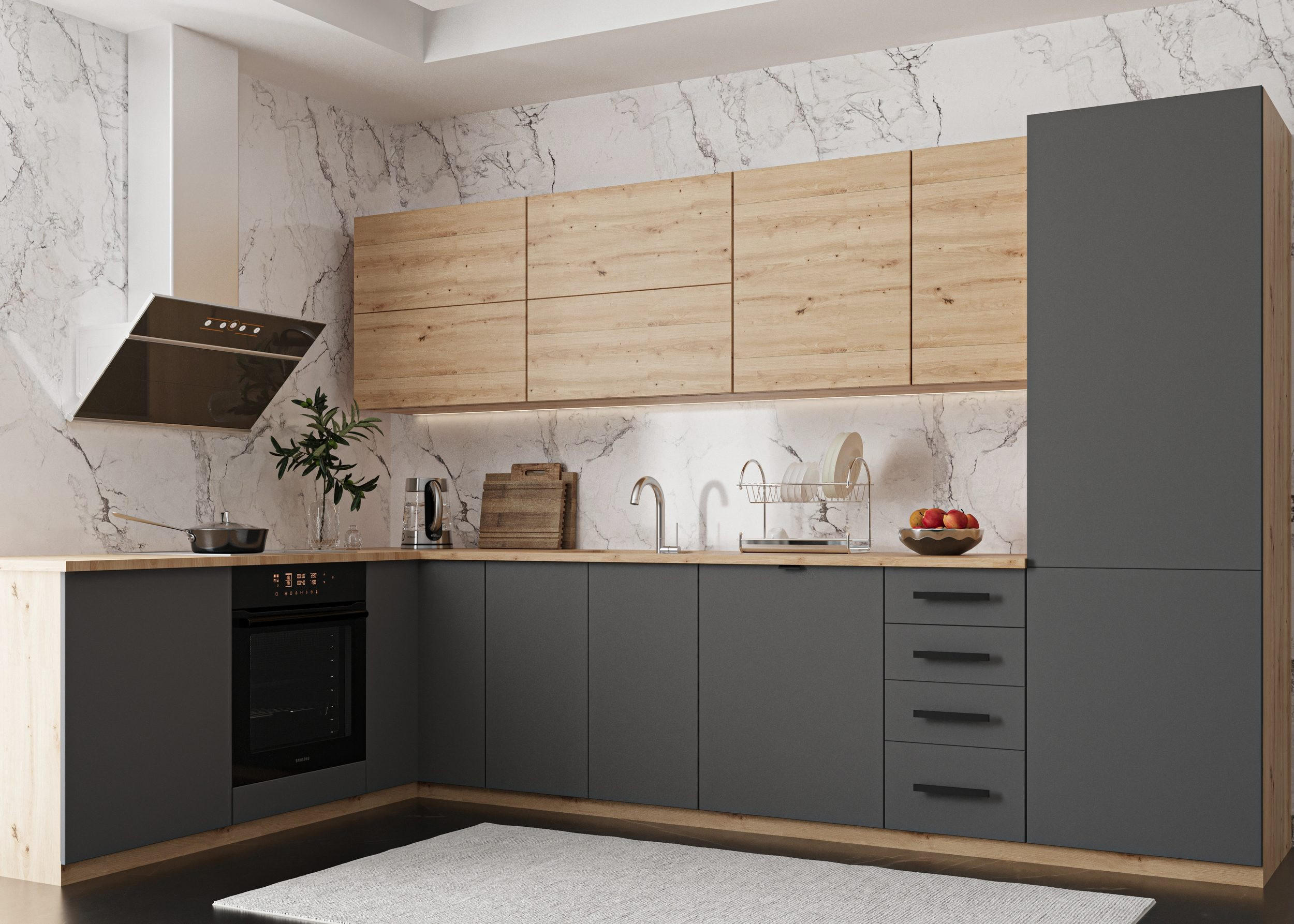WINKELKÜCHE 330 x 210 cm Aspen K53-M330 - Eiche Artisan/Grau, Holz (330/212/210cm)
