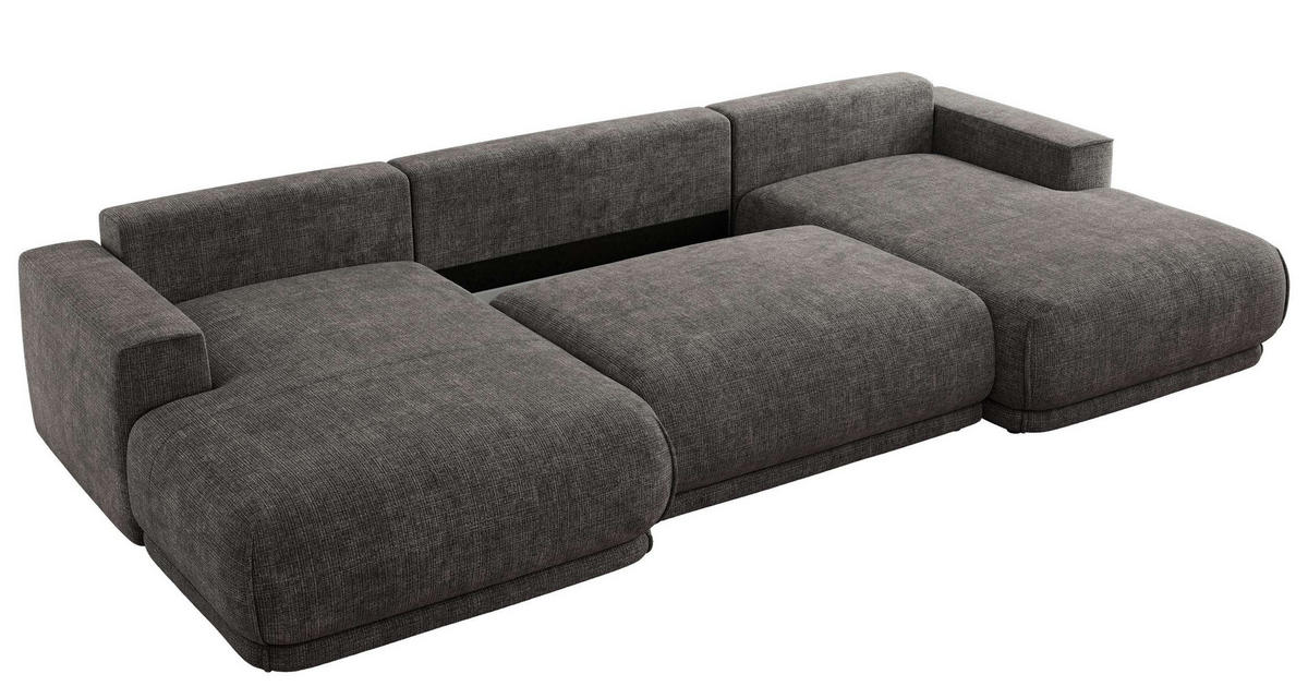 SEDACIA SÚPRAVA RINA U Sivá Hrubo tkaná ženilka - čierna/sivá, textil/plast (360/85/170cm) - MKS