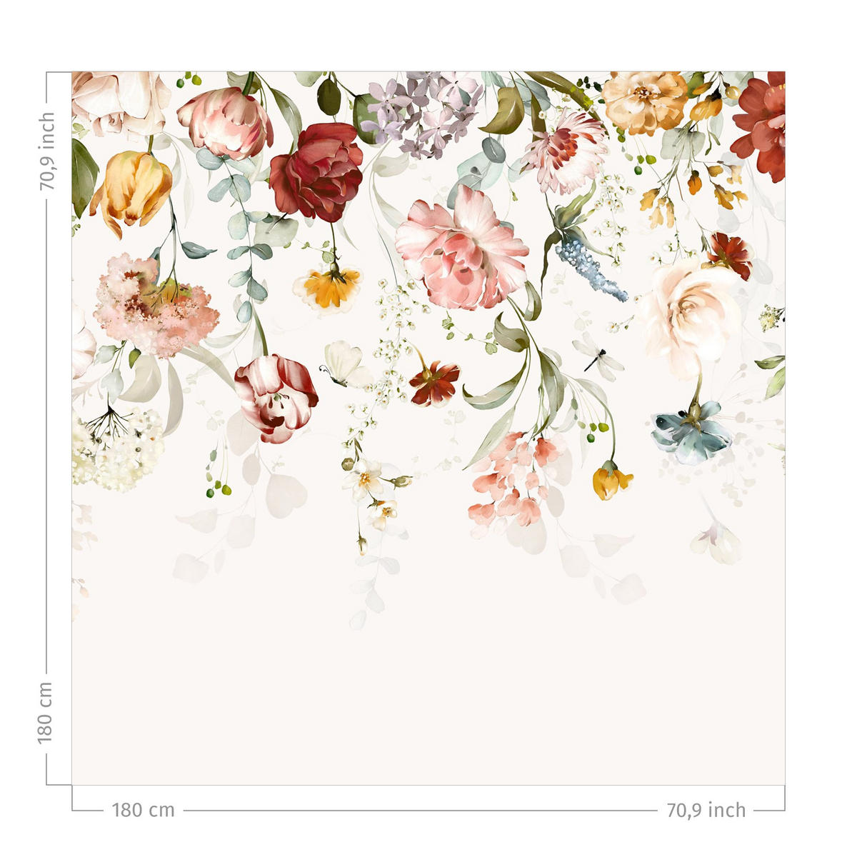 DUSCHVORHANG Rankende Blumen Aquarell 180/180 cm - Pastellblau, Textil (180/180cm) - Bilderwelten
