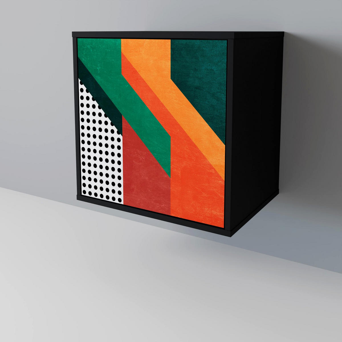 SIDEBOARD MAKESHIFT ARTISTRY, Schwarz, 57,5x42x67,5 cm, Schwarze Metall-Rahmenfüße - Multicolor/Schwarz, Holzwerkstoff/Metall (57.5/67.5/42cm) - SpaceRebels