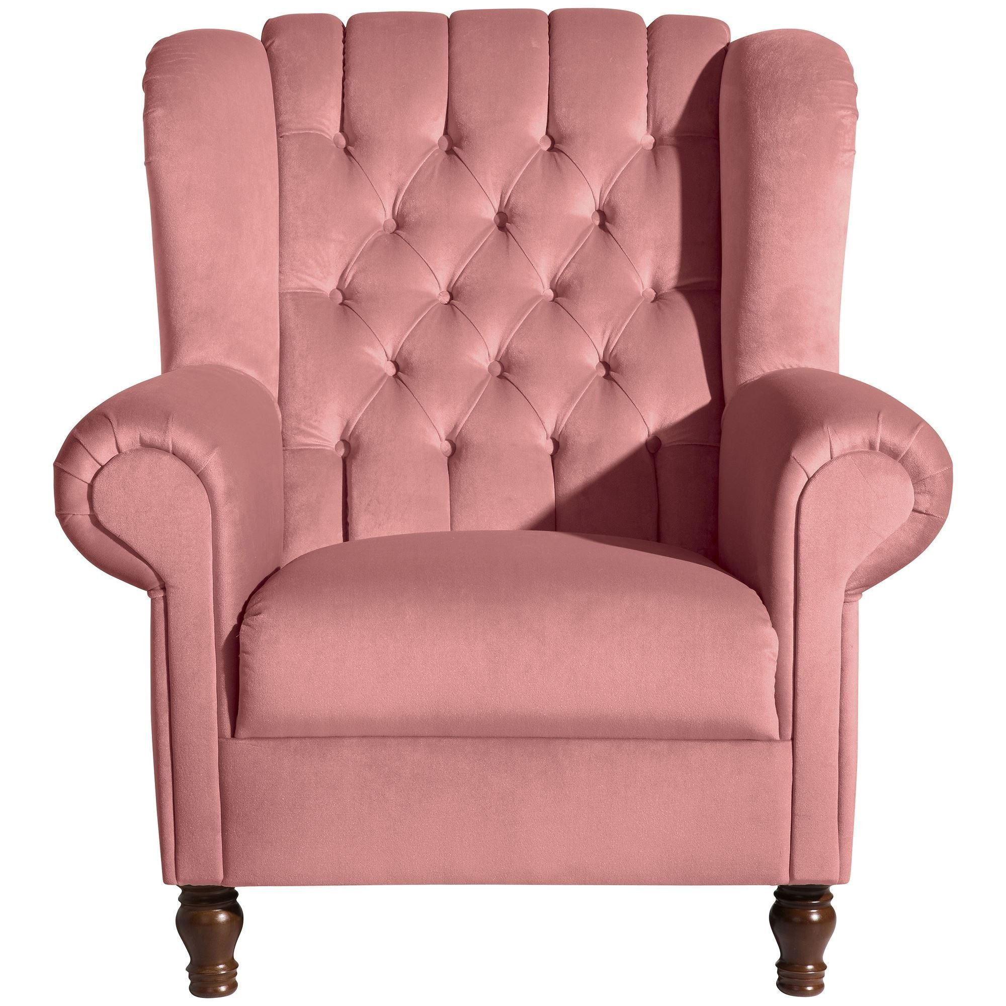 OHRENBACKENSESSEL Katreen Bezug Samtvelours Buche nussbaum dunkel / rosé - Rosa, Kunststoff (91/101/90cm) - 58aufmkessel