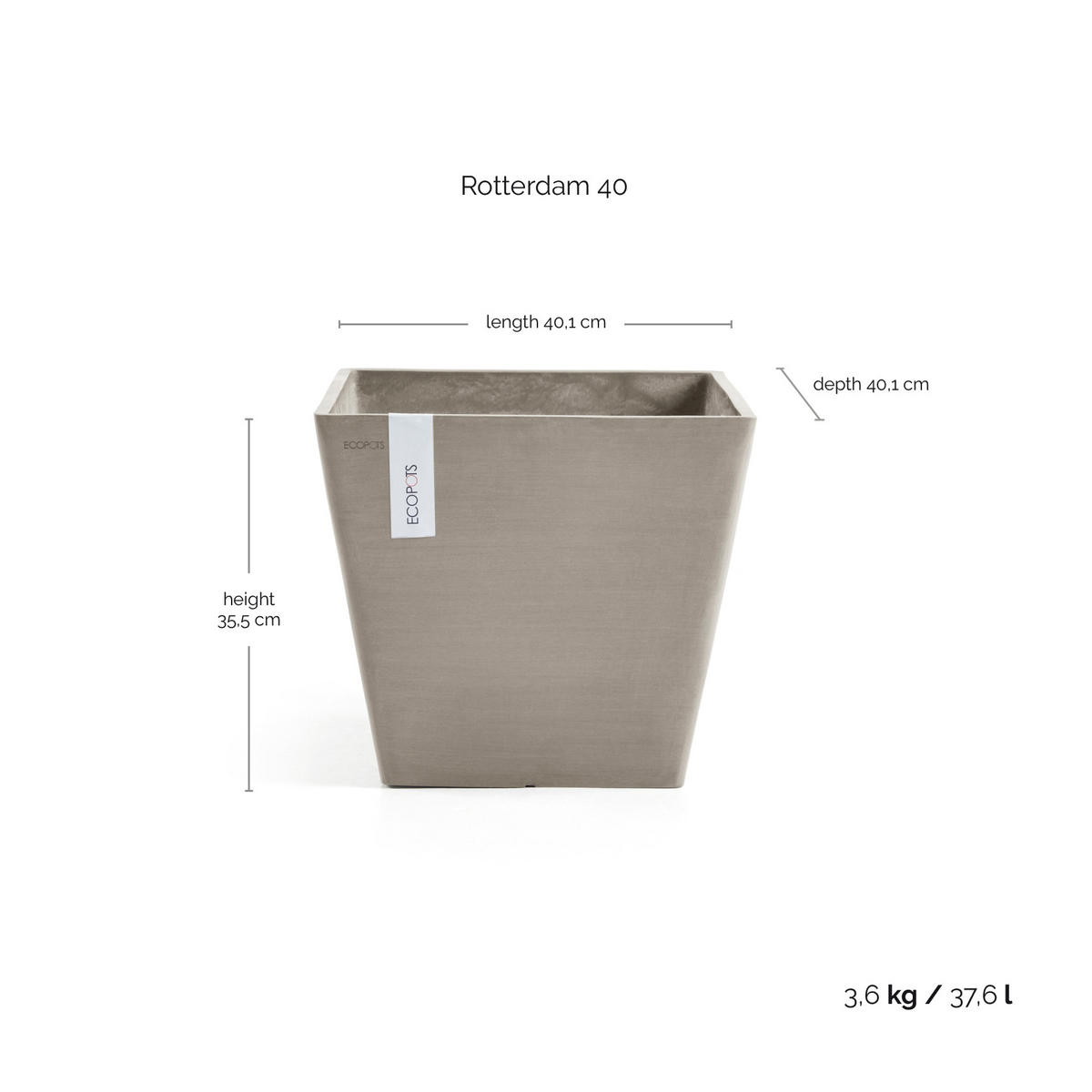 BLUMENTOPF Rotterdam 40,1/40,1/35,5 cm Taupe - Taupe, Kunststoff (40.1/35.5cm) - Ecopots