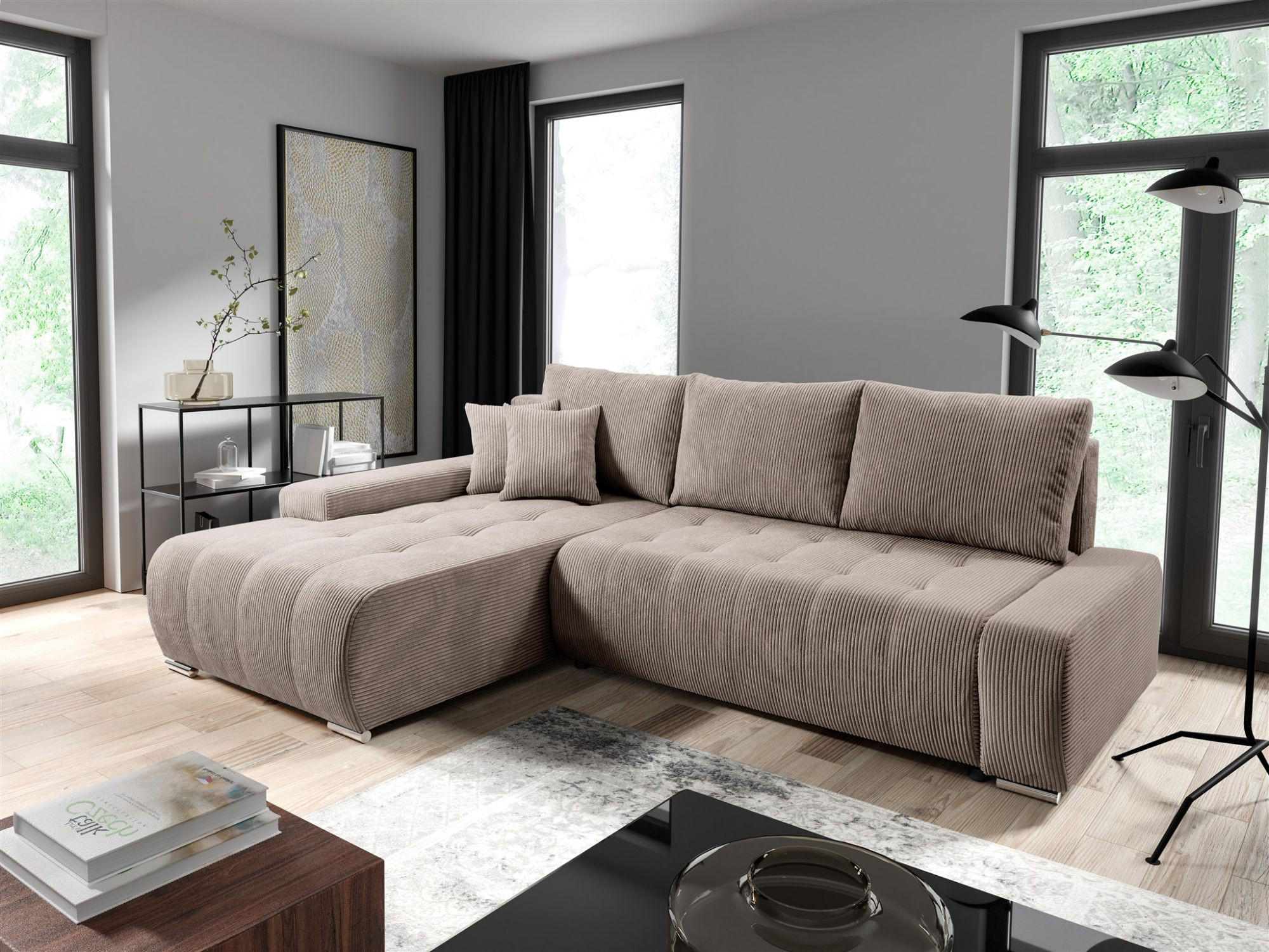 ECKSOFA Vogar In Poso - Hellbraun, Holzwerkstoff/Textil (265/185cm) - Fun Möbel