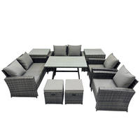 GARTENMÖBELSET mit ESSTISCH,HOCHLEHNER-SOFA Polyrattan Dunkelgrauer Mix 8-Sitzer - Dunkelgrau/Grau, Glas/Kunststoff - Fimous