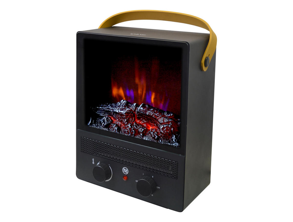 ELEKTROKAMIN Schwarz Bodenmodell mit integrierter Heizung 1500 W - Schwarz, Glas (29/38/16cm) - Purline