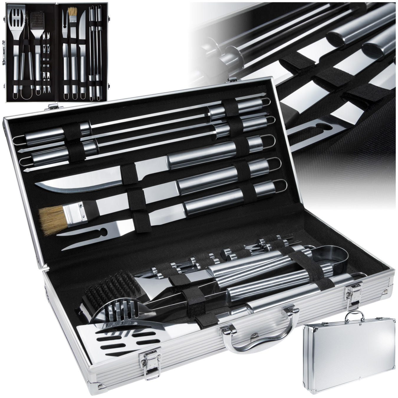 GRILLBESTECK ,inklusive Aluminiumkoffer,grau - Grau, Metall (47cm) - tectake