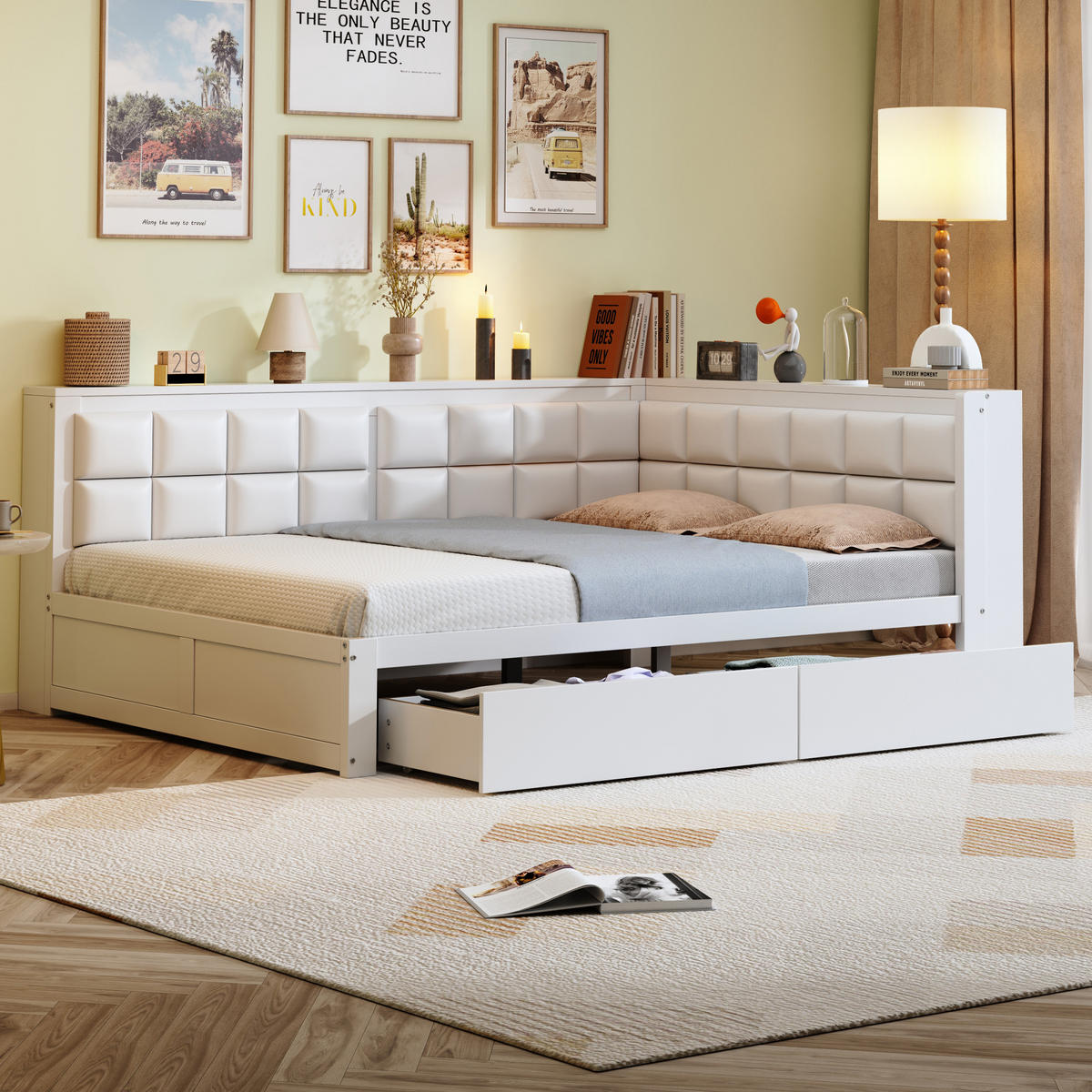 KINDERBETT 140/200 cm DE-01451, in Weiß, mit 2 Schublade und Rückenlehne - Weiß, Holz (140/200cm) - ComfortXL
