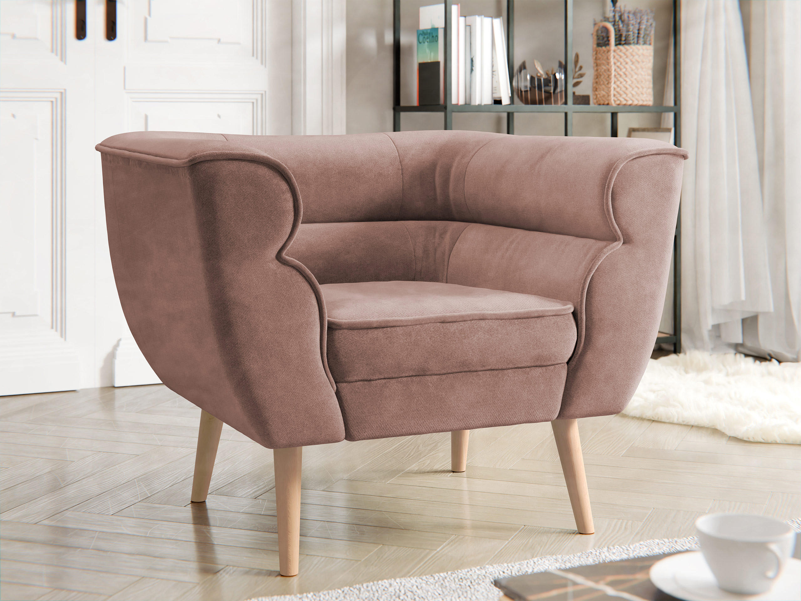 SESSEL Bal 1 - Naturfarben/Rosa, Holz/Textil (82/75/74cm) - MIRJAN24