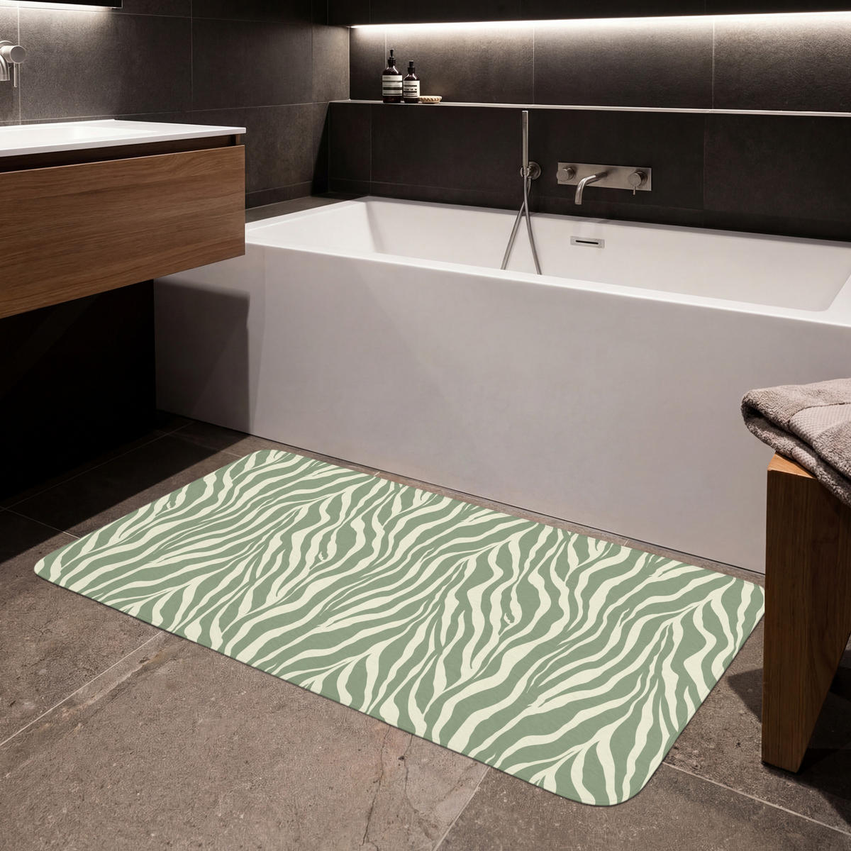 KOUPELNOVÁ PŘEDLOŽKA Zebra - Motiv - zelená 120x60 cm - šalvějově zelená, textil/plast (120/60cm)