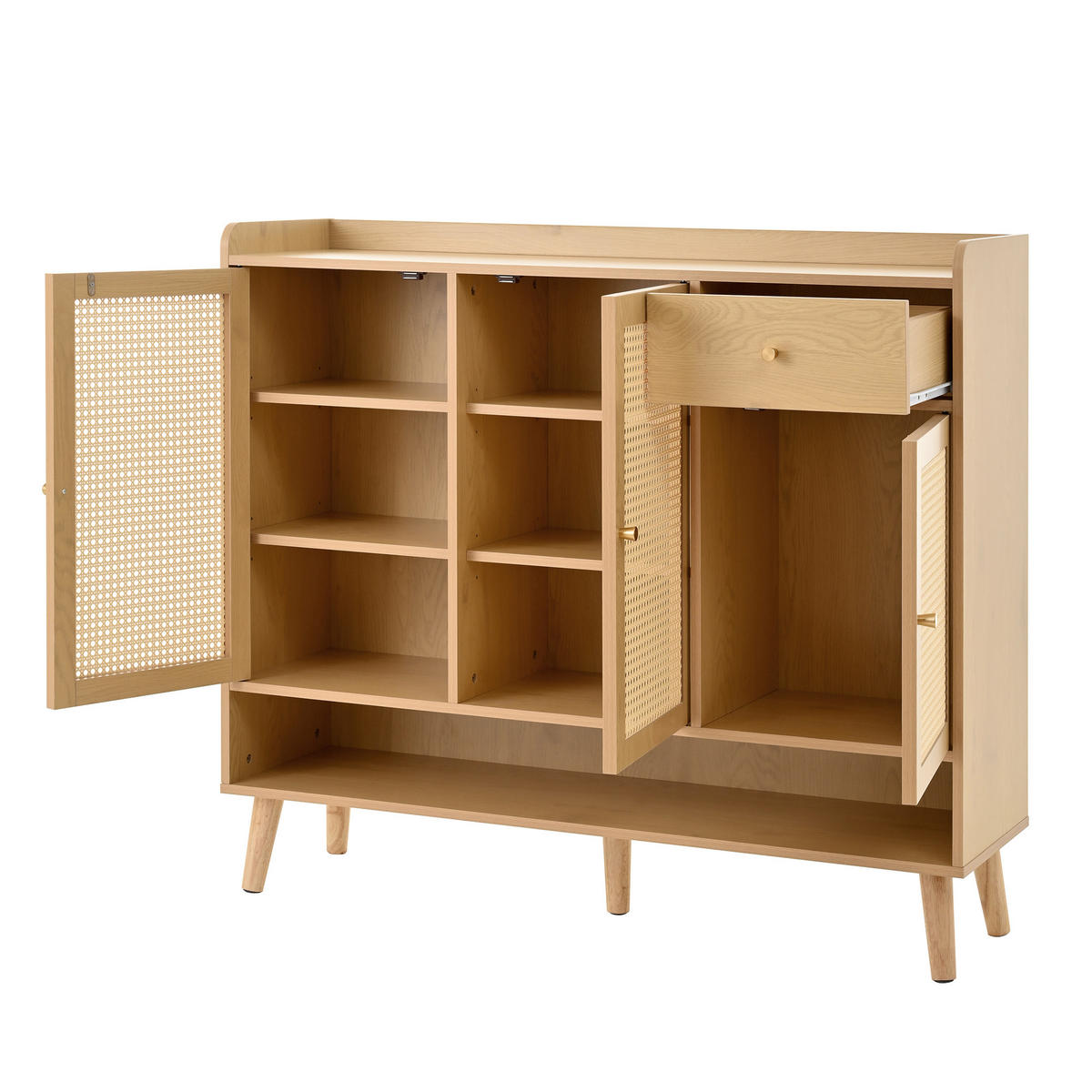 SCHUHSCHRANK natur rattan-optik mit 3 türen und schublade - Naturfarben, Holzwerkstoff (120/106/35cm) - Urban Meuble
