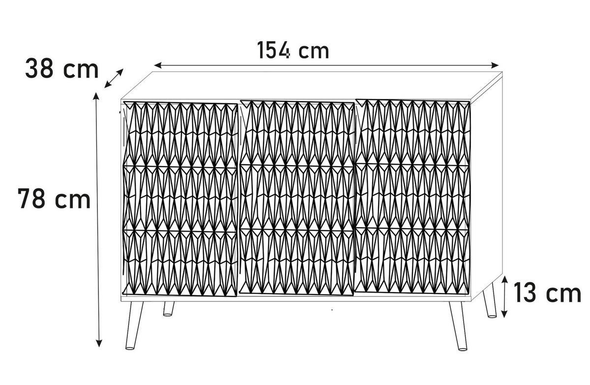SIDEBOARD Delvine 3T Weiß 154/78/38 cm – mit schwarzen Beinen und 3 verzierten Türen - Goldfarben/Weiß, Holzwerkstoff (154/78/38cm) - AX Living