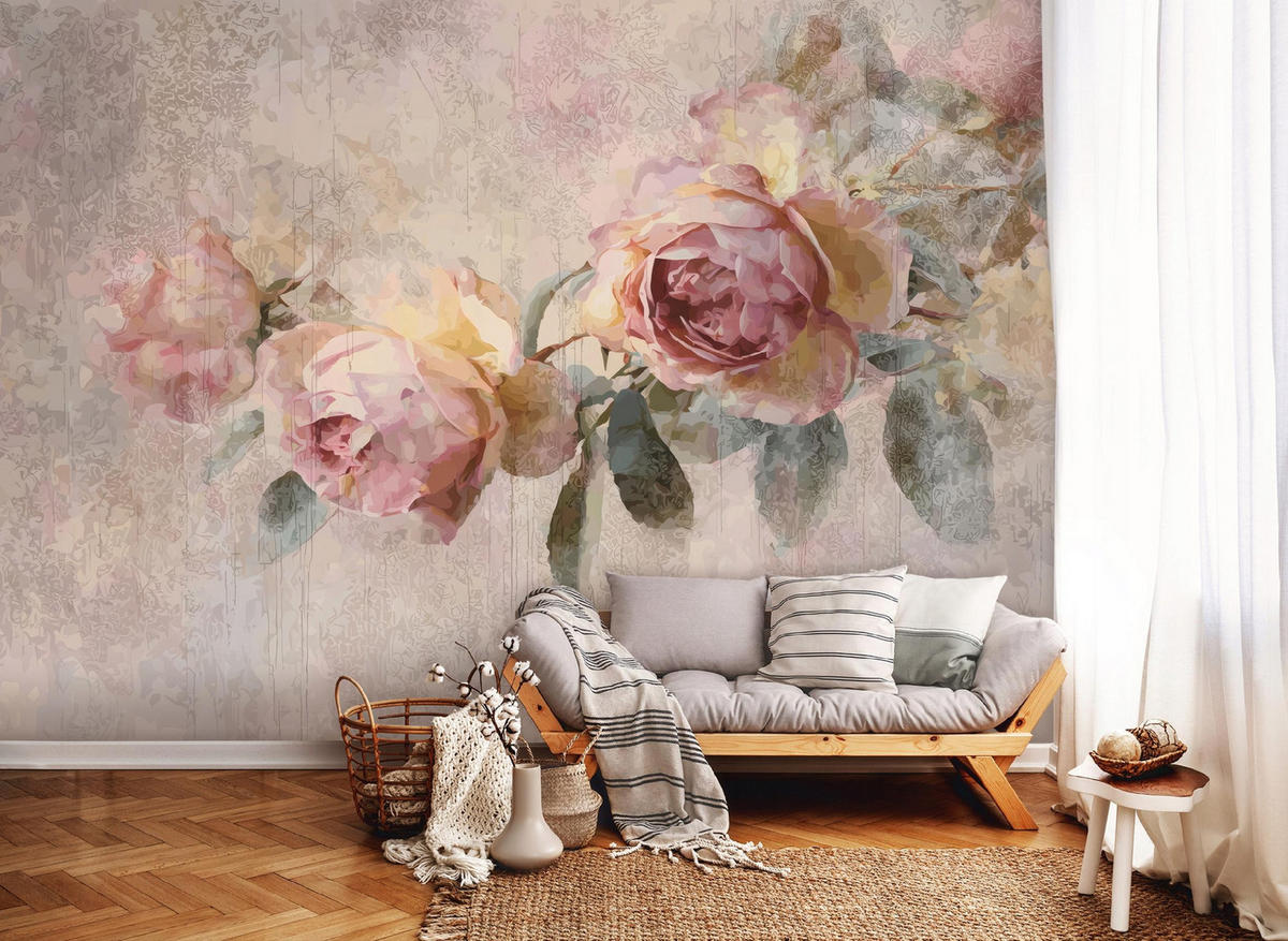 FOTOTAPETE Blumen Rosen Beige 300x210 cm - Multicolor, Papier (300/210cm) - Wallarena