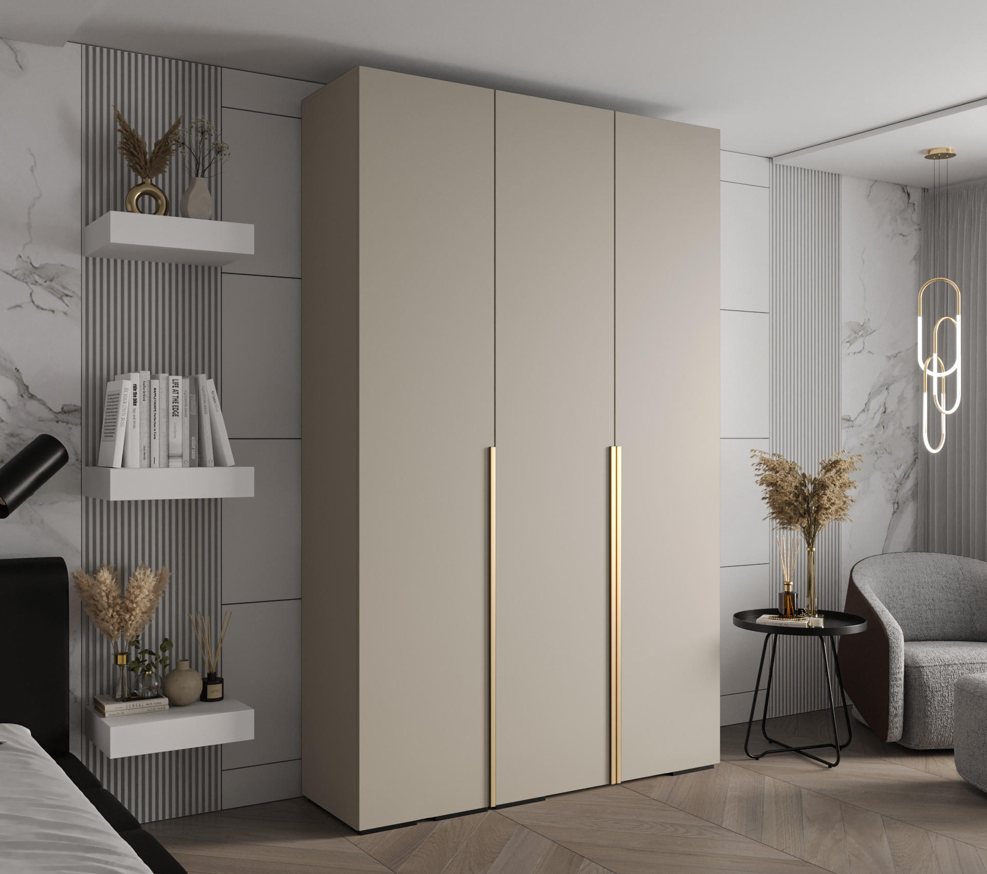 DREHTÜRENSCHRANK 236.7/150/47 3-türig - Kaschmir/Goldfarben, Holz/Metall (150/236.7/47cm) - MÖBEL KRYSPOL