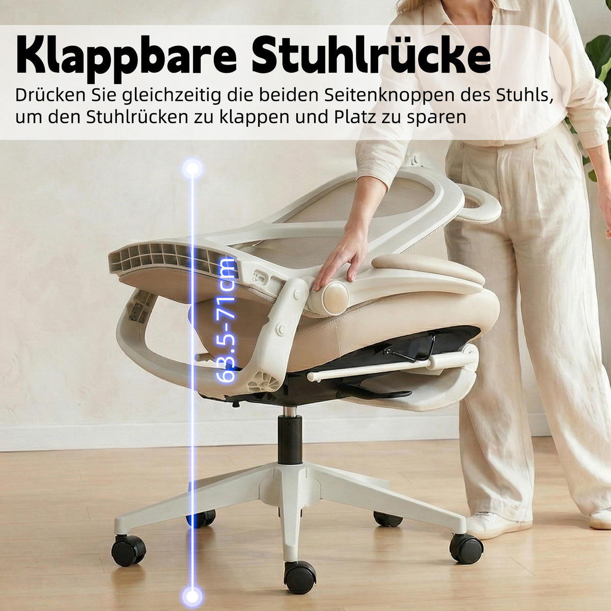 DREHSTUHL DE-40943 mit klappbarer Rückenlehne und 3D-Kopfstütze Creme - Creme, Metall (62/129/48.5cm) - ComfortXL