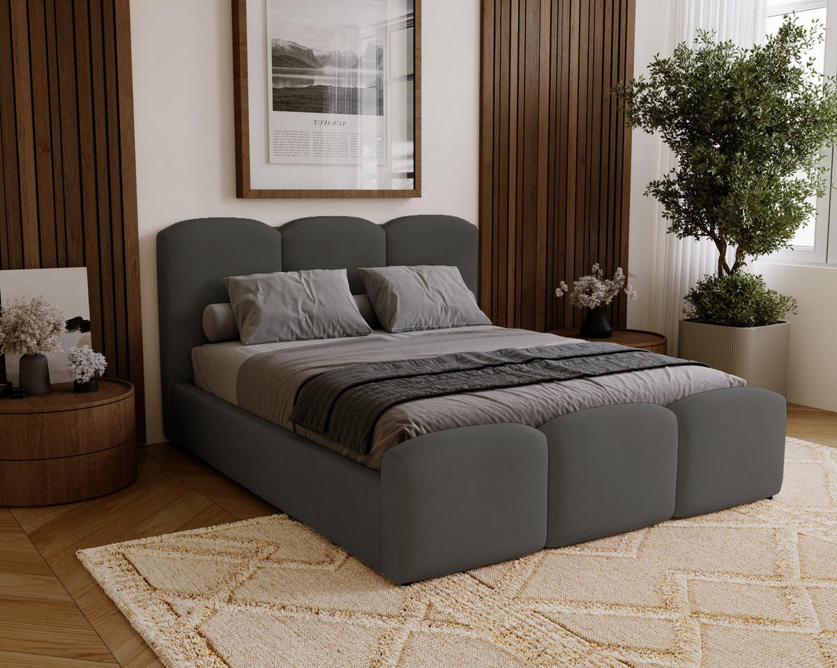 POLSTERBETT 200x200 cm Capri mit Bettkasten, Samt, Dunkelgrau - Dunkelgrau, Holz/Textil (200/200cm) - Emporius