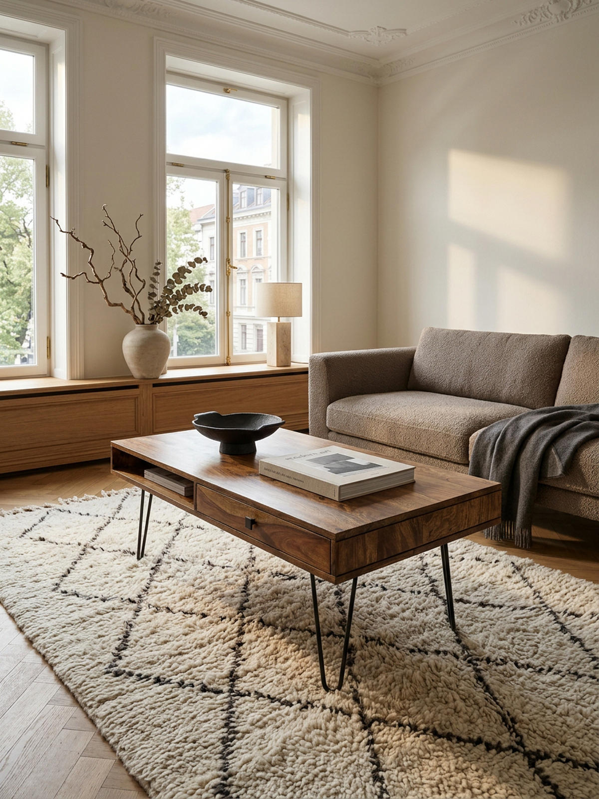 COUCHTISCH BALU mit Schubfächern aus Massivholz und Metallfüßen, leichter Aufbau, Braun 110x60x40 cm - Schwarz/Braun, Holz/Metall (60/110/40cm) - KADIMA DESIGN