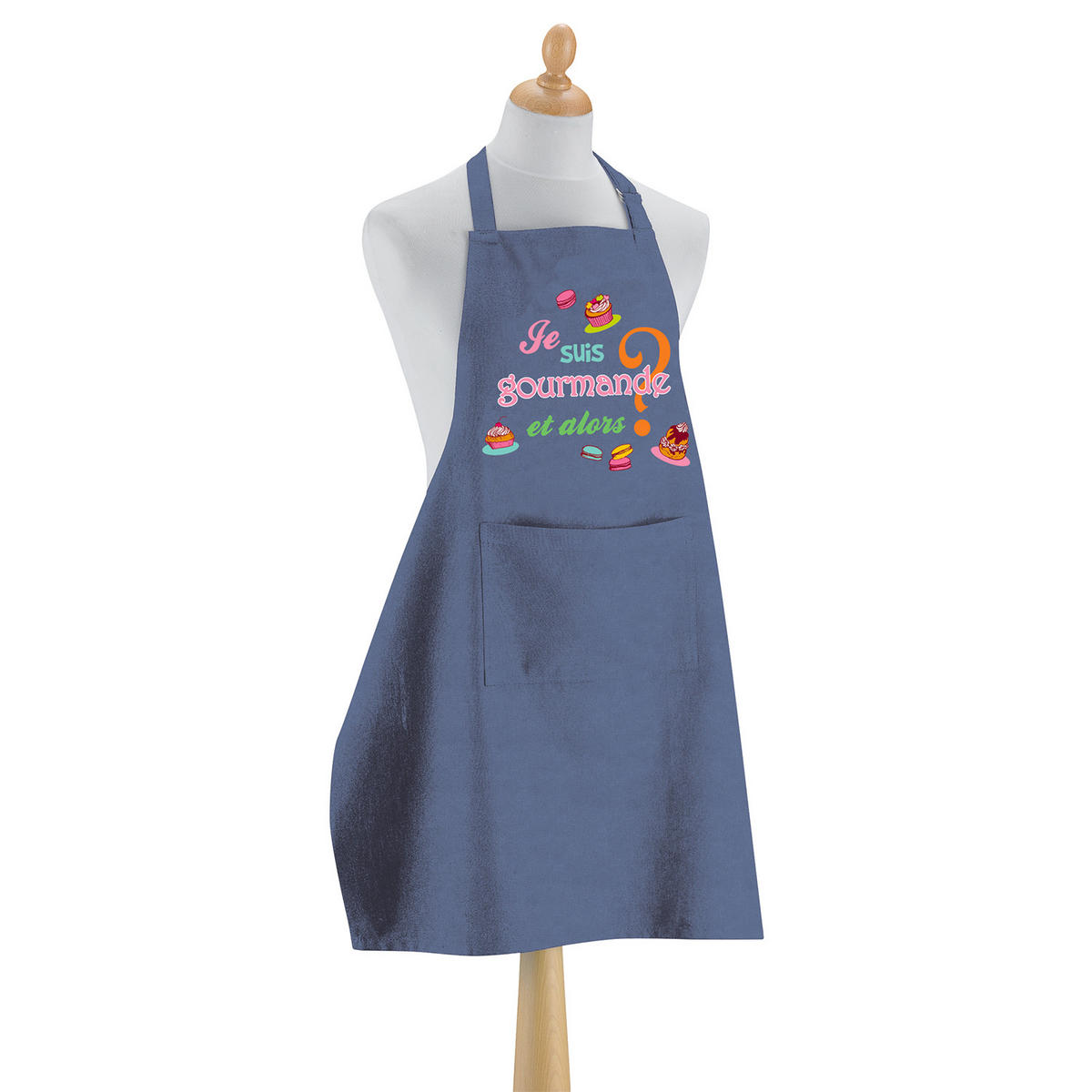 KÜCHENSCHÜRZE Je suis gourmande jeansblau 90 x 72 cm - Blau, Textil (72/90cm) - Winkler