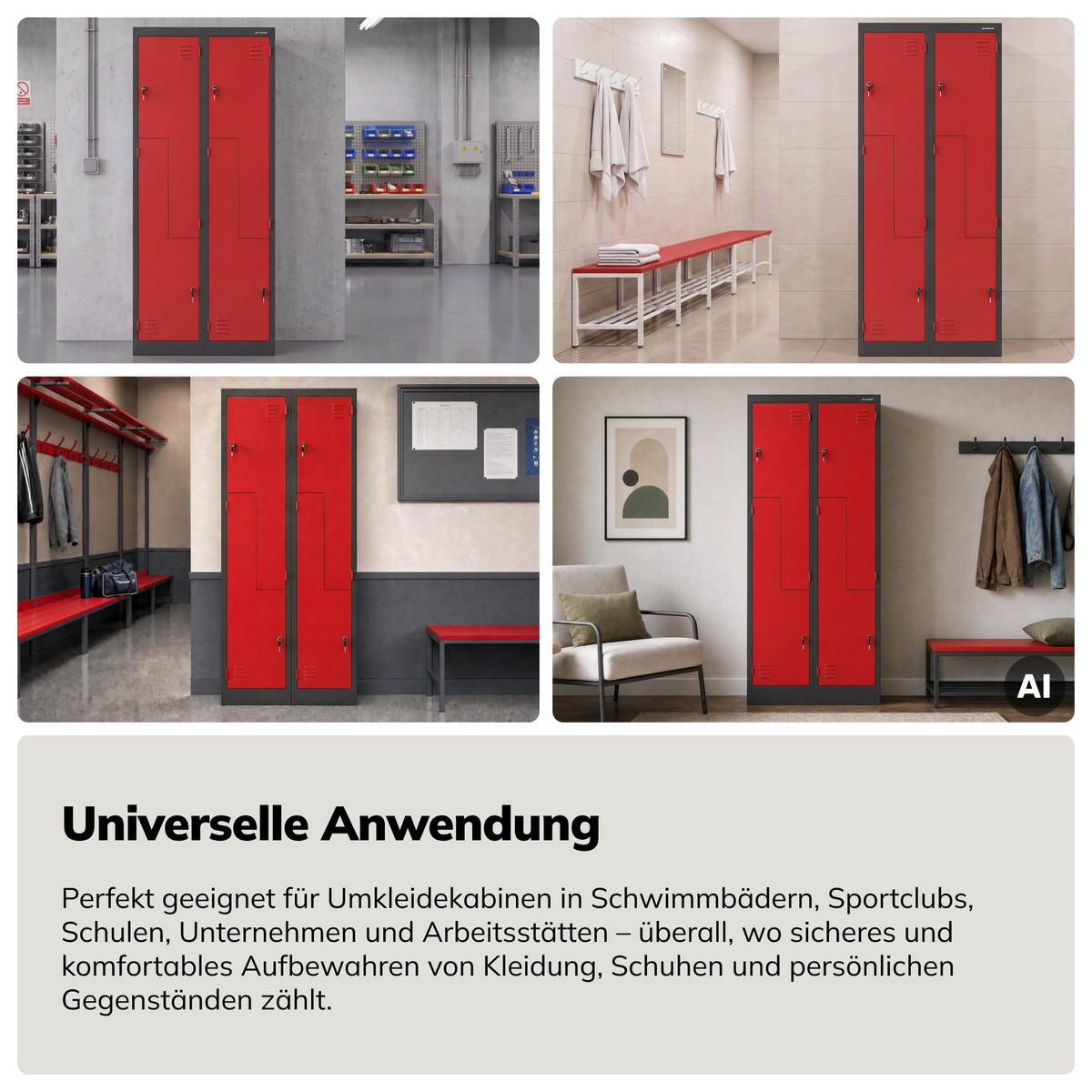 KLEIDERSCHRANK JULIA 185x80x45 cm - Anthrazit/Rot, Metall (80/185/45cm) - Jan Nowak
