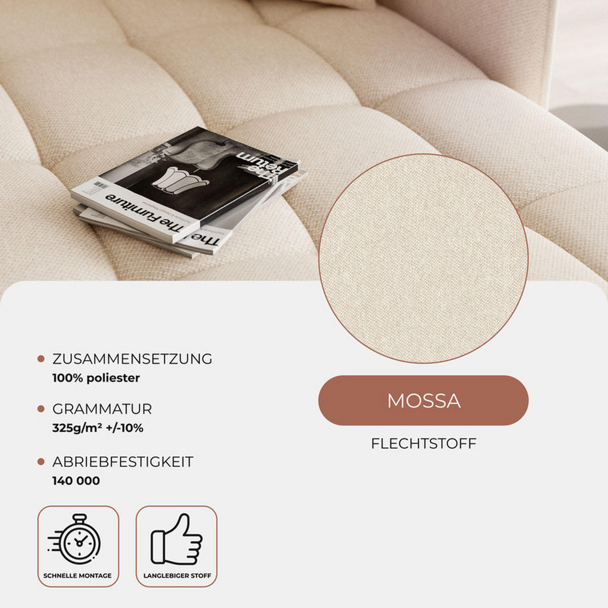 WOHNLANDSCHAFT LORISSE mit Schlaffunktion und Bettkasten Creme - Creme, Holzwerkstoff/Kunststoff (300/85/90cm) - Idohome