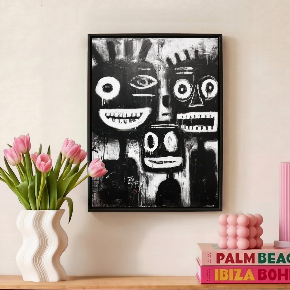 LEINWAND Bilder mit Rahmen - Malerei - Figuren - Schwarz - Abstrakt - 30x40 - Schwarz, Textil (30/40cm) - MuchoWow