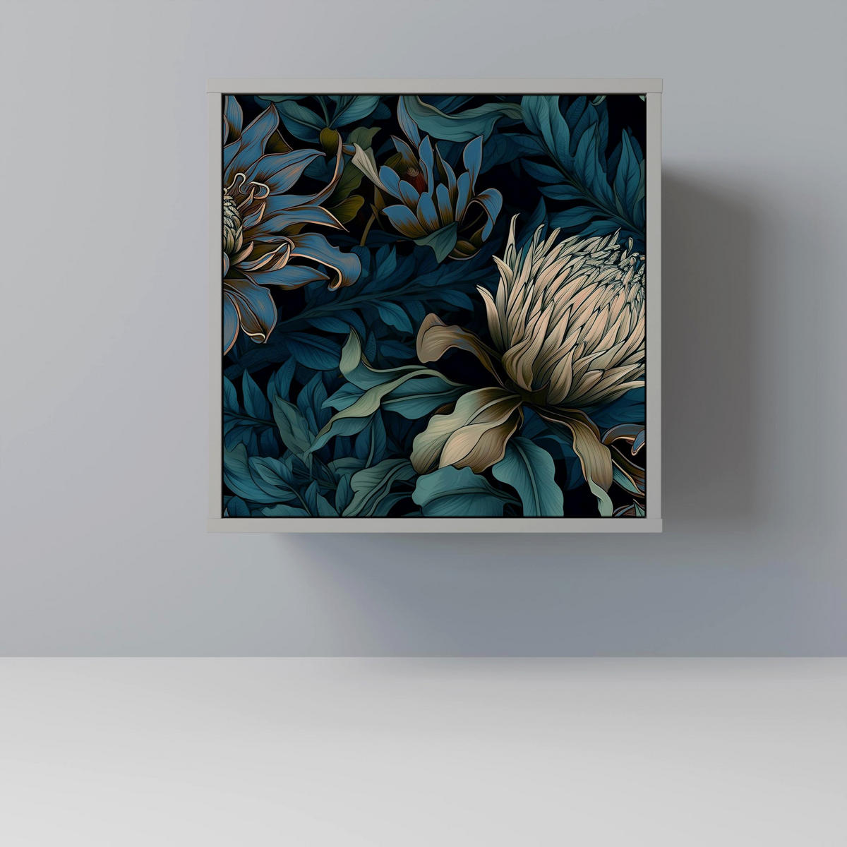 SIDEBOARD TWILIGHT BLOOM, Grau, 57,5x42x57,5 cm, Ohne Füße - Multicolor/Grau, Holzwerkstoff (57.5/57.5/42cm) - SpaceRebels