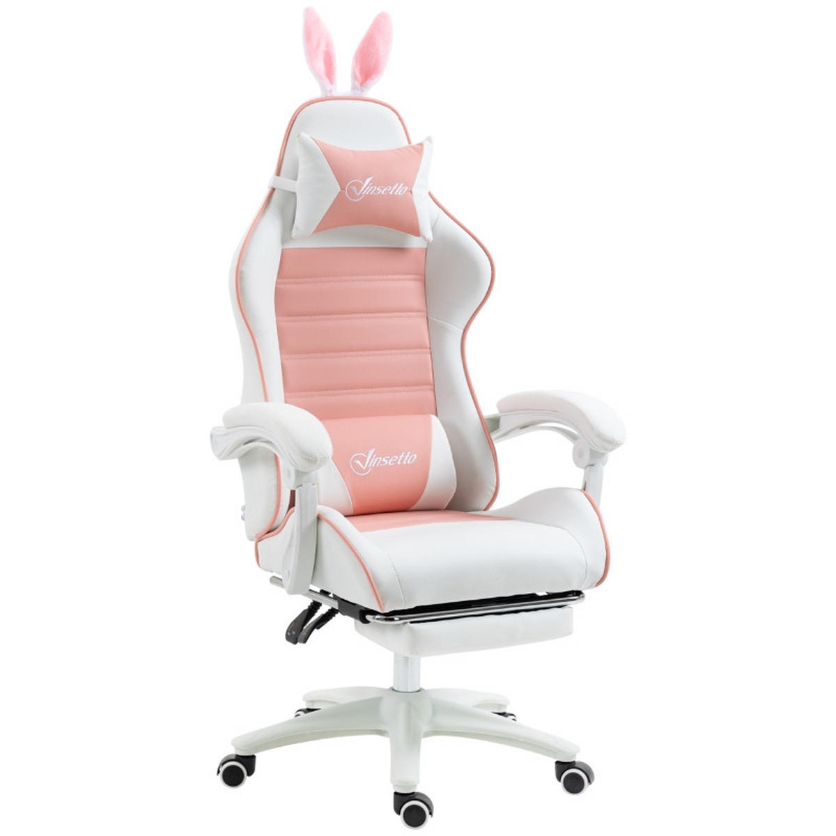 GAMINGSTUHL 65/63/136-142 cm, höhenverstellbar 44-52 cm, mit Fußstütze und Hasenohren, Bonded Leather, Pink - Pink, Kunststoff (63/142/65cm) - Redom