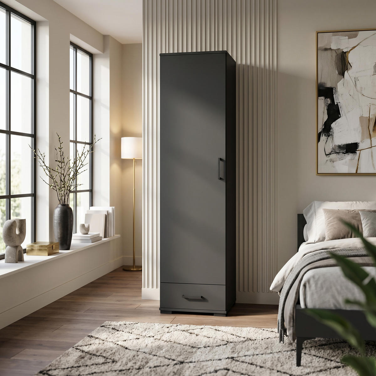 DREHTÜRENSCHRANK ALBANO 50/186/40cm 1-türig Schwarz - Schwarz, Holzwerkstoff (50/186/40cm) - MASSENO