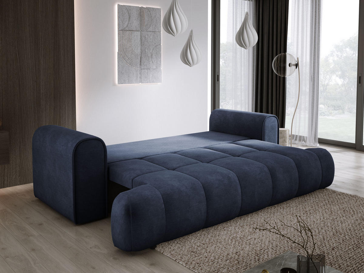 SOFA COCO SCHLAFSOFA mit Bettfunktion, CLOUD Stoffbezug, 2-Sitzer, freistehend, Größe: 250x105x90 cm, Dunkelblau - Dunkelblau, Holz/Textil (250/90/105cm) - DomoHome