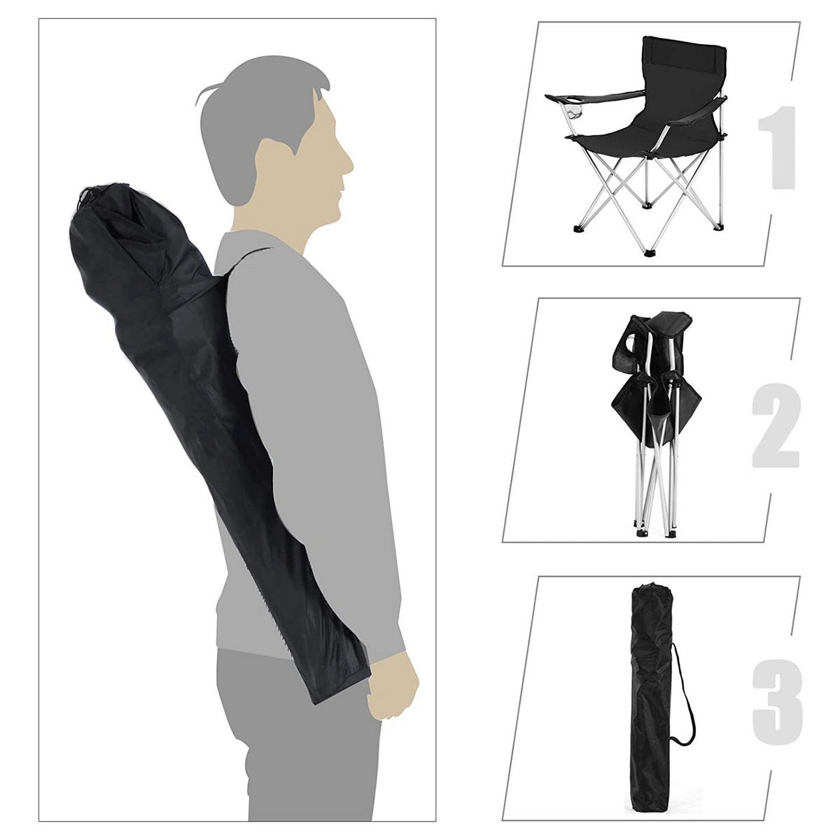 CAMPINGSTUHL KLAPPSTUHL 2ER-SET - Schwarz, Textil (52/81/84cm) - Hansiro