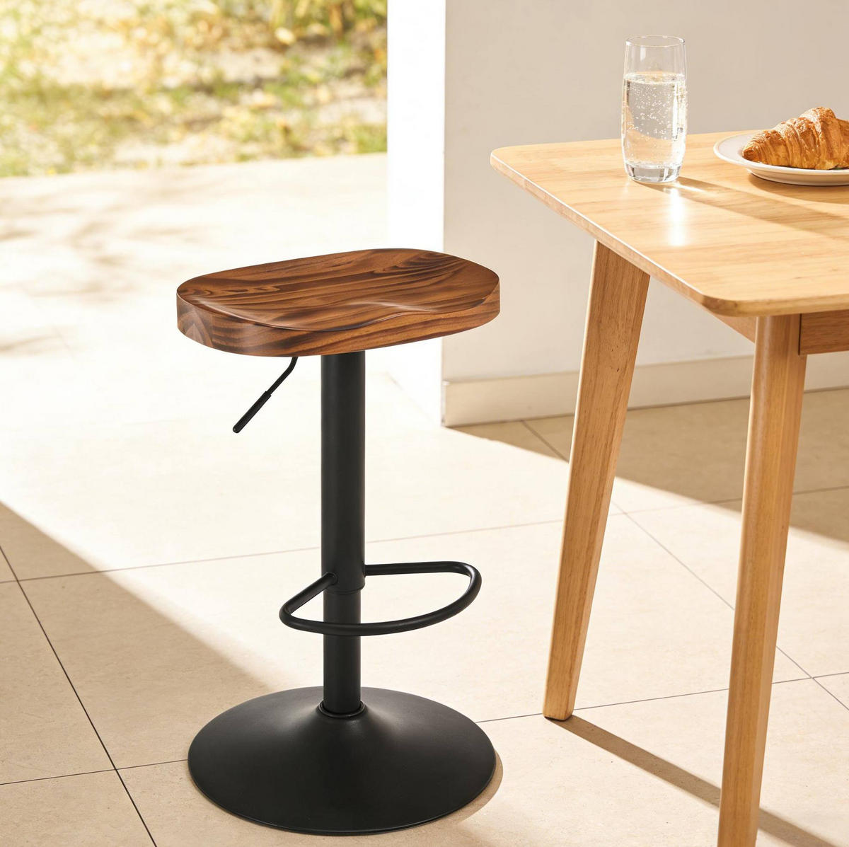 BARHOCKER höhenverstellbar und drehbar aus Kiefernholz in Braun - Braun, Metall (31.5/81/41.5cm) - MIVRAY