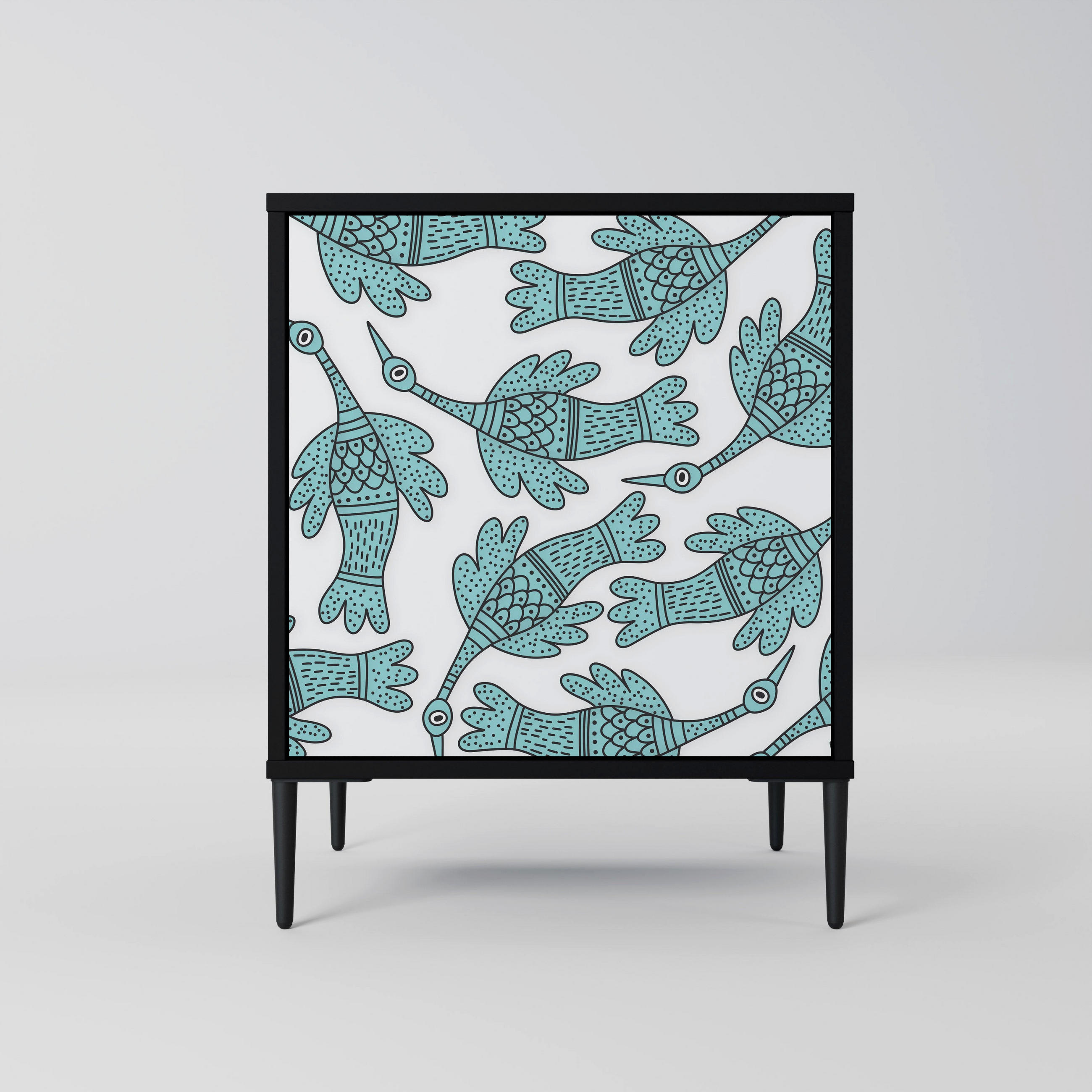 SIDEBOARD WATERSPOUT SONGIBIRD, Schwarz, 57,5x42x72,5 cm, Schwarze Metallfüße - Multicolor/Schwarz, Holzwerkstoff/Metall (57.5/72.5/42cm) - SpaceRebels