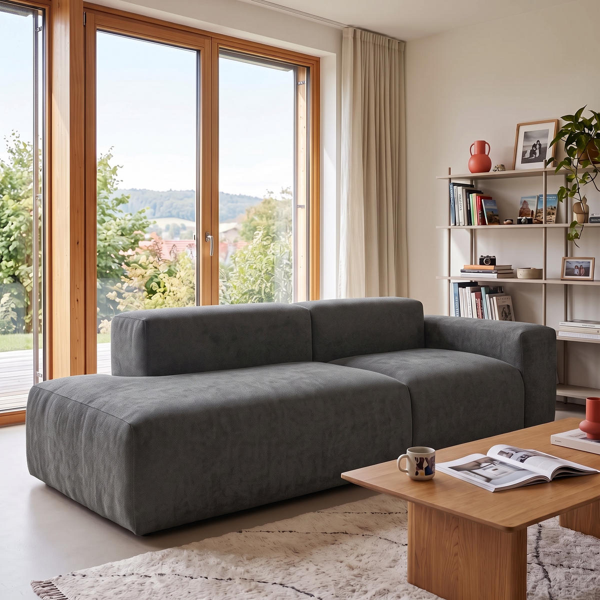 3-SITZER modulares Sofa HEAVEN SET 1 Links, Breite 255 cm Webstoff Dunkelgrau - Dunkelgrau/Schwarz, Holz/Kunststoff (255/71/102cm) - Muffo