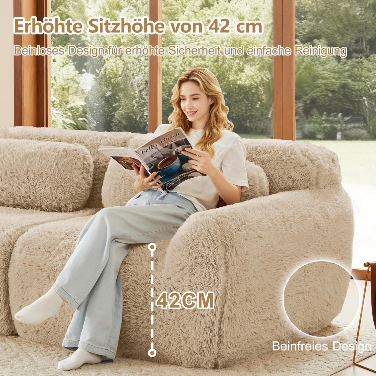 MODULÁRNÍ rohová pohovka z plyše světle 291x179x73 cm khaki bez montáže s protiskluzovou základnou a variabilním uspořádáním - béžová, textil (179/73/204cm) - Modfu